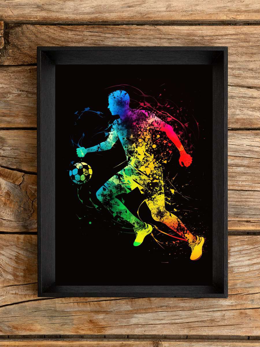 Football Soccer Player Colorful… Colorful Silhouette Futbol Tablo Siyah Çerçeveli Futbolcu Poster Duvar Tablo