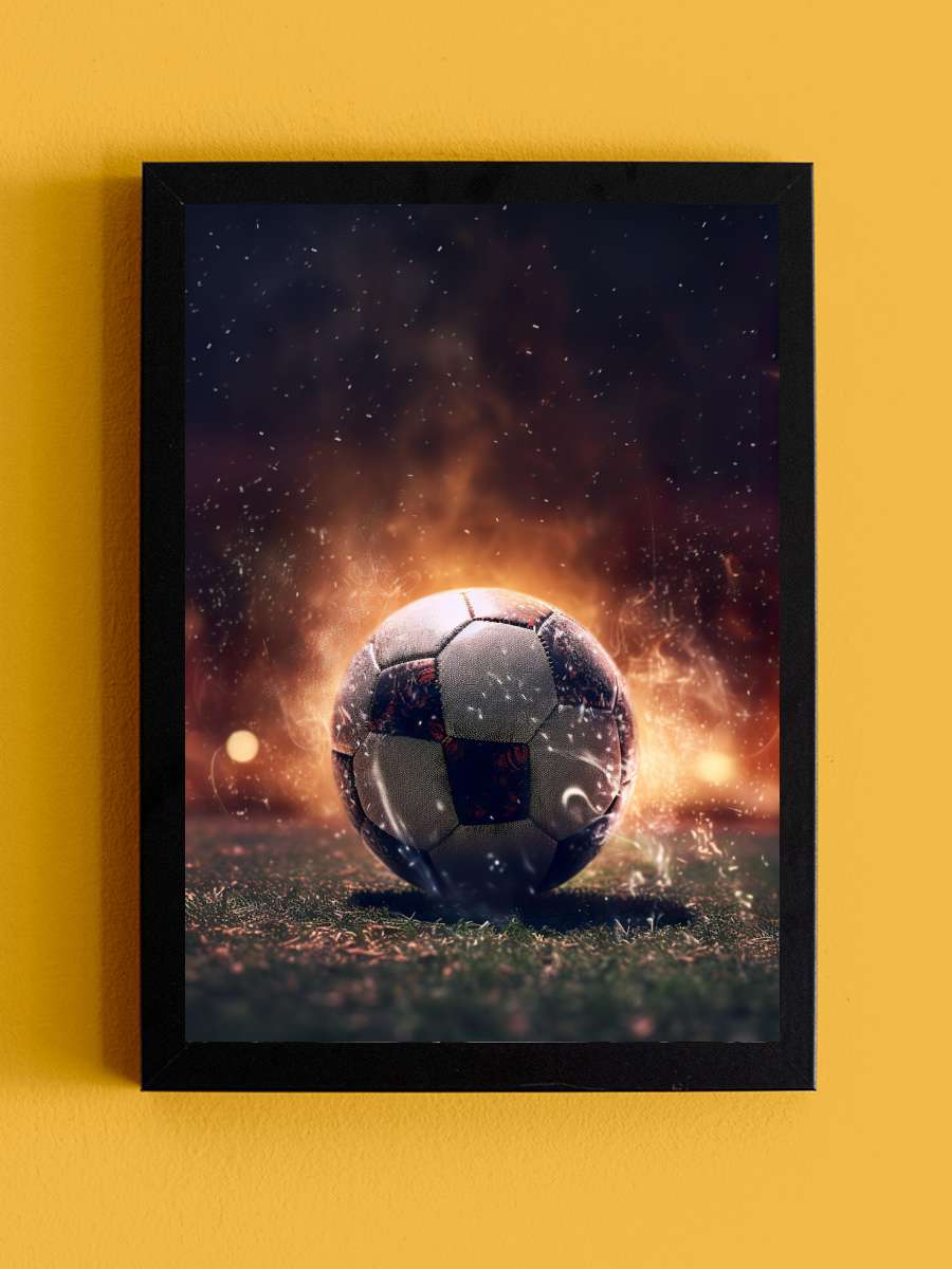 Soccer Ball Futbol Tablo Siyah Çerçeveli Futbolcu Poster Duvar Tablo