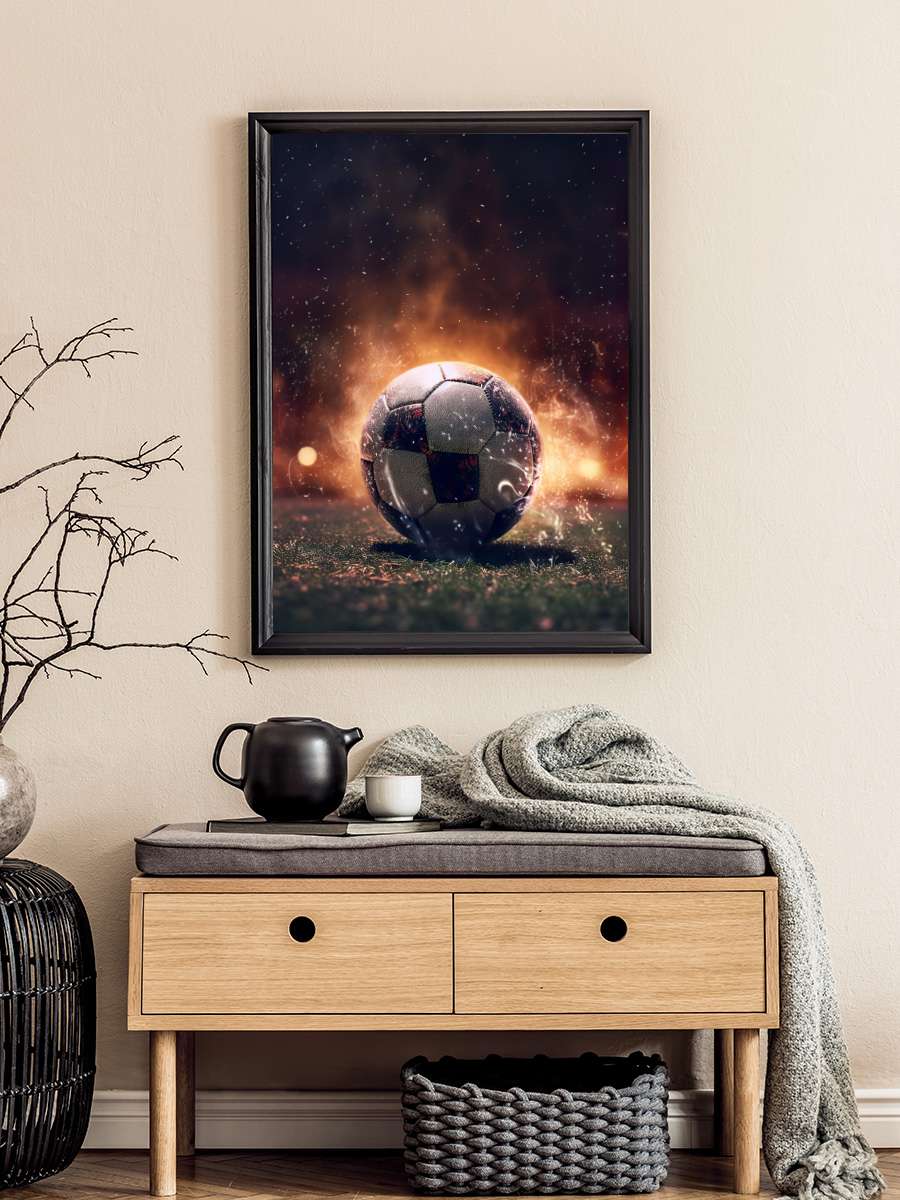 Soccer Ball Futbol Tablo Siyah Çerçeveli Futbolcu Poster Duvar Tablo