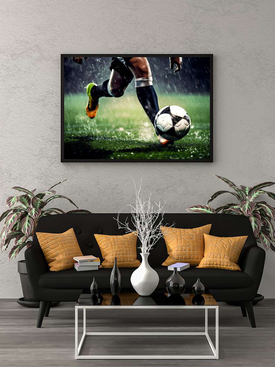 soccer Futbol Tablo Siyah Çerçeveli Futbolcu Poster Duvar Tablo