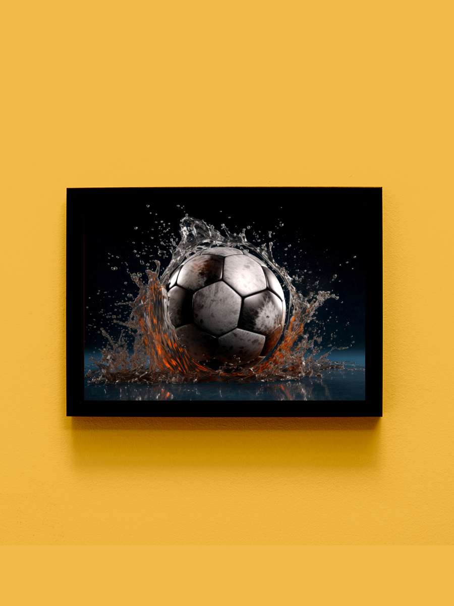 Soccer Futbol Tablo Siyah Çerçeveli Futbolcu Poster Duvar Tablo