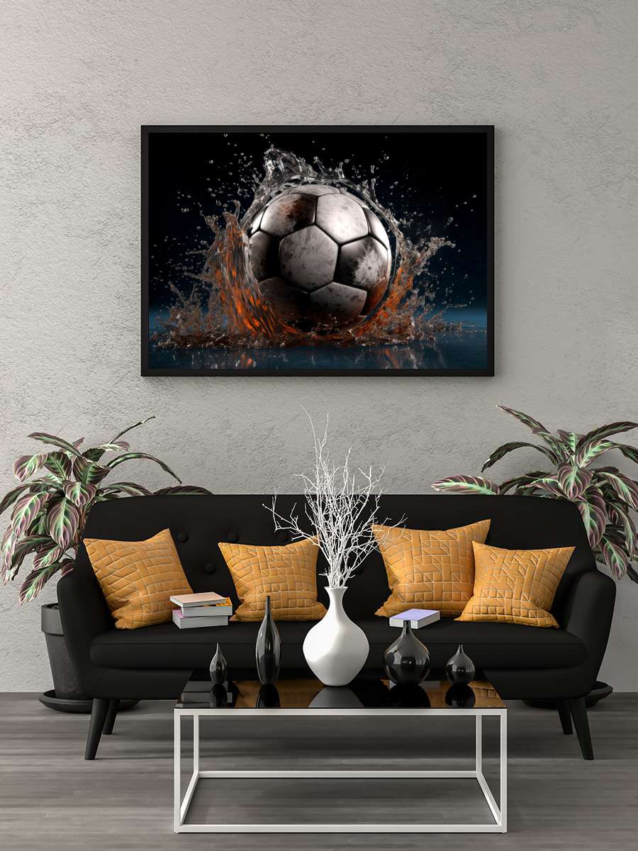 Soccer Futbol Tablo Siyah Çerçeveli Futbolcu Poster Duvar Tablo