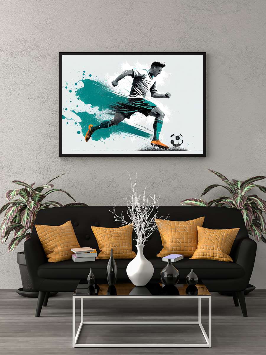 football player Futbol Tablo Siyah Çerçeveli Futbolcu Poster Duvar Tablo