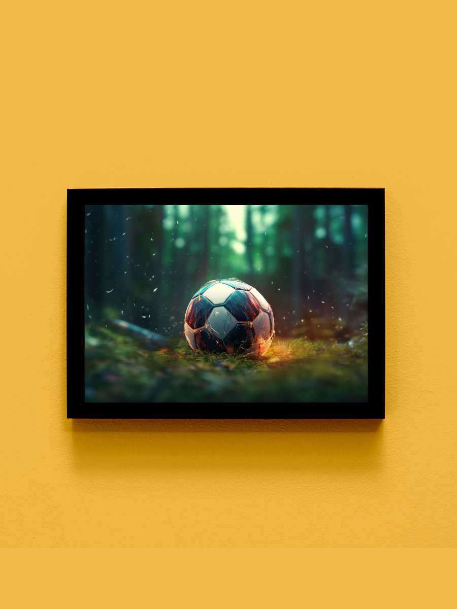 Football Ball Soccer Futbol Tablo Siyah Çerçeveli Futbolcu Poster Duvar Tablo