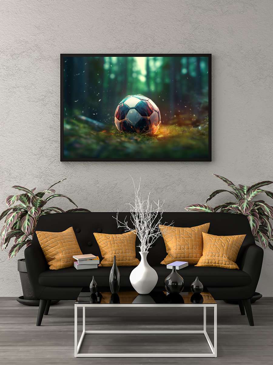 Football Ball Soccer Futbol Tablo Siyah Çerçeveli Futbolcu Poster Duvar Tablo