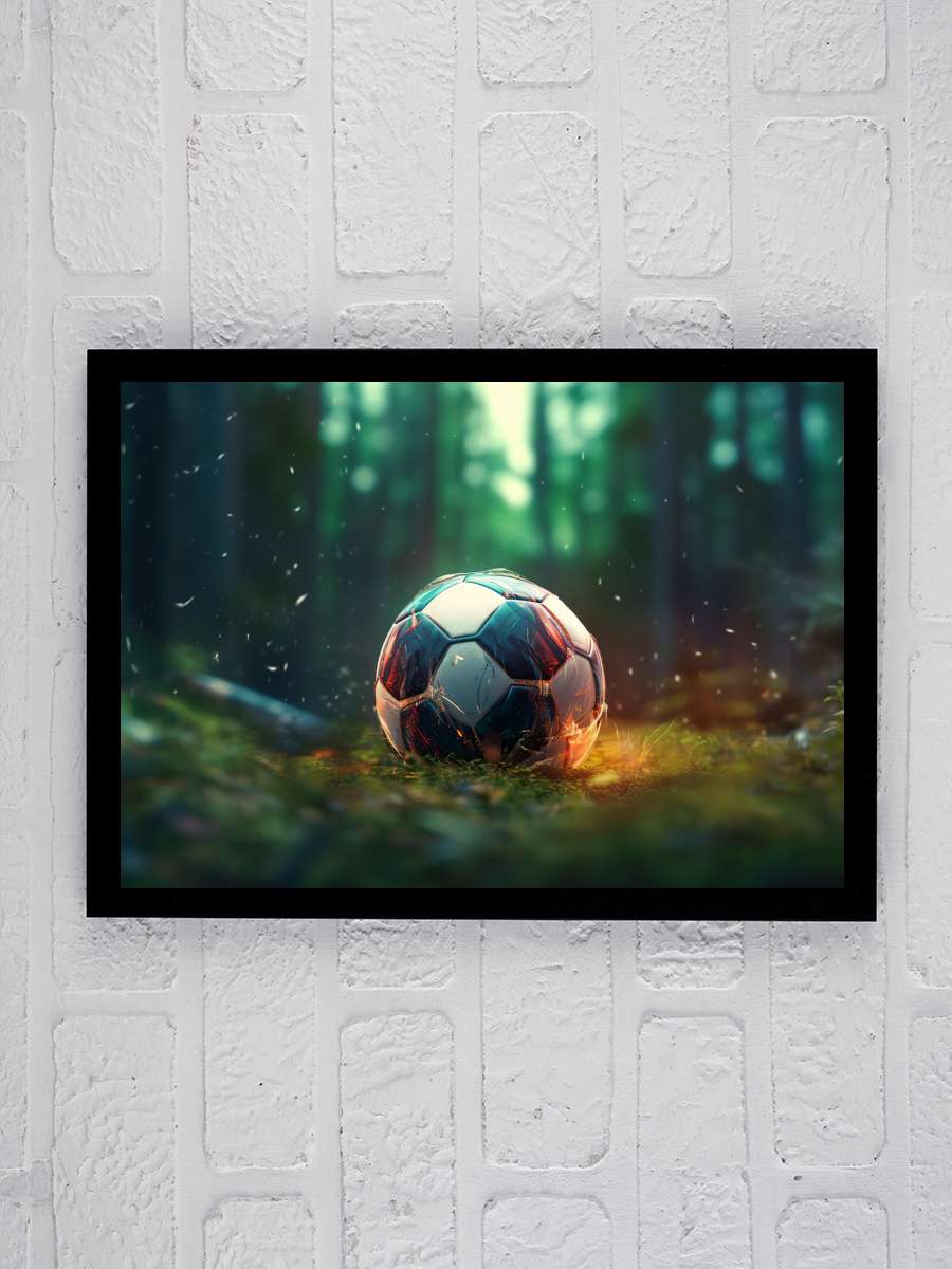 Football Ball Soccer Futbol Tablo Siyah Çerçeveli Futbolcu Poster Duvar Tablo