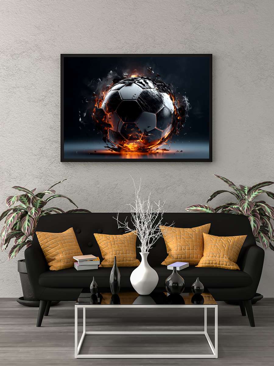 Soccer Futbol Tablo Siyah Çerçeveli Futbolcu Poster Duvar Tablo