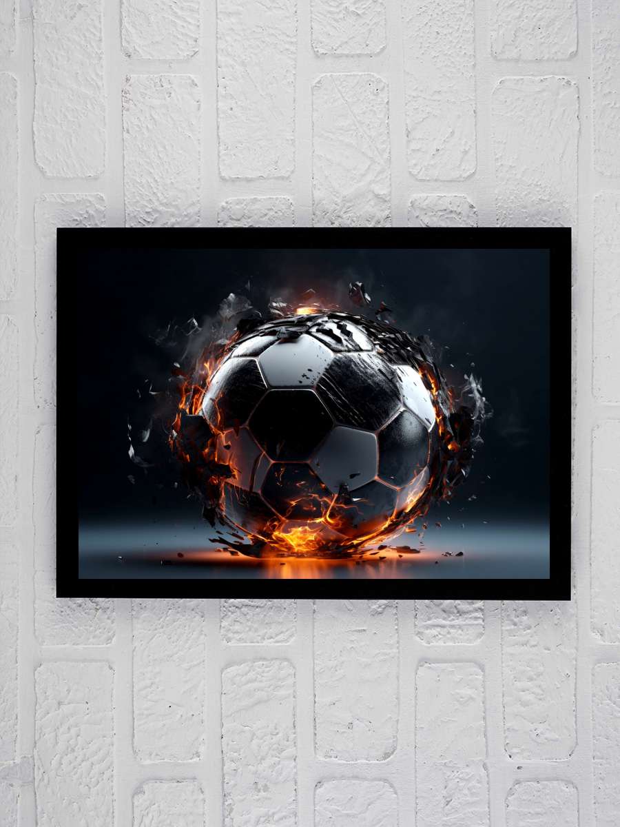 Soccer Futbol Tablo Siyah Çerçeveli Futbolcu Poster Duvar Tablo