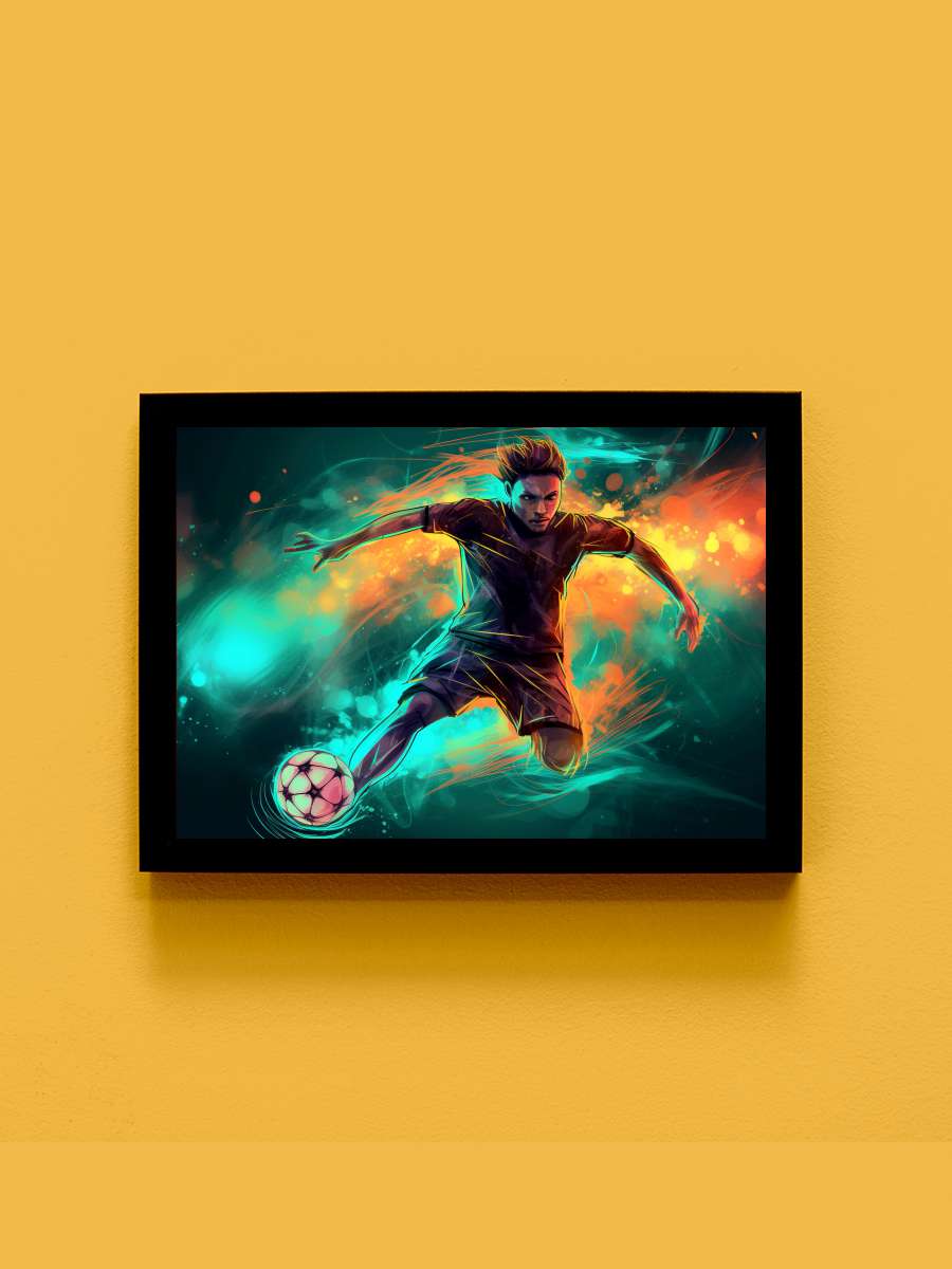 Soccer Futbol Tablo Siyah Çerçeveli Futbolcu Poster Duvar Tablo