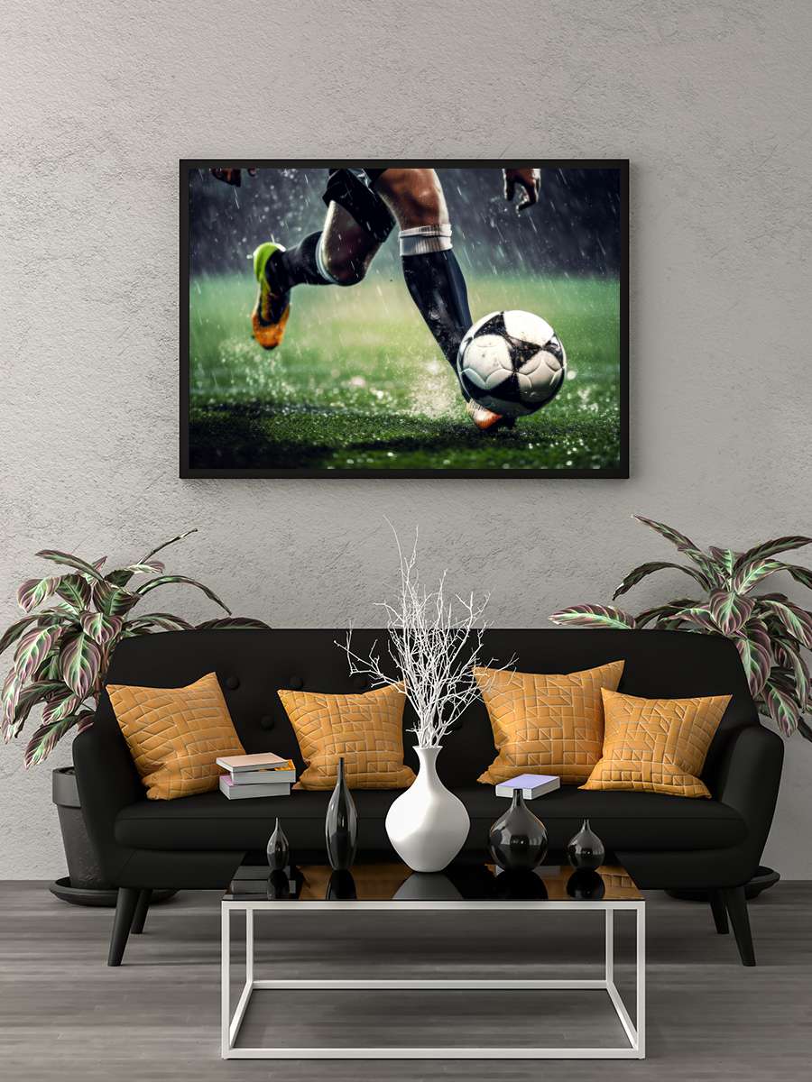 soccer player Futbol Tablo Siyah Çerçeveli Futbolcu Poster Duvar Tablo