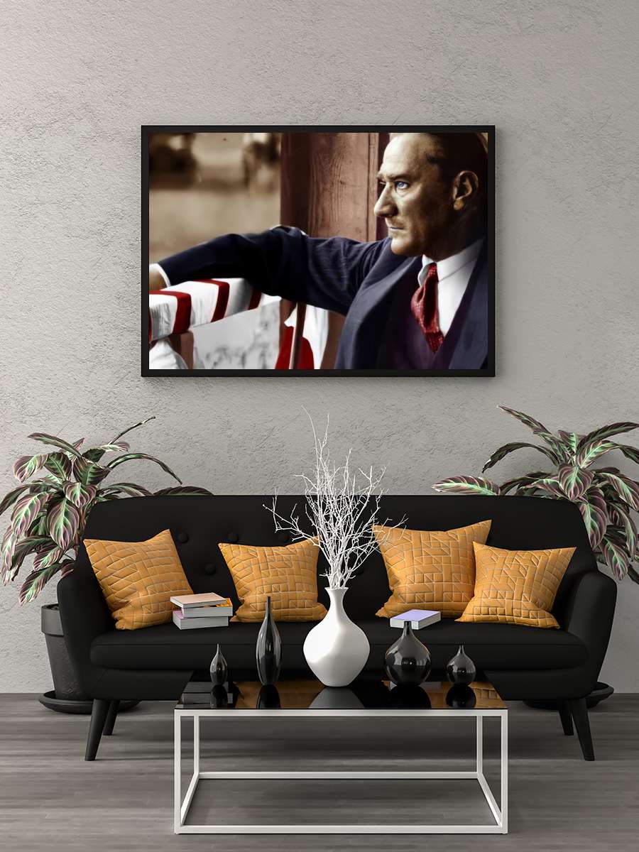 Atatürk Poster Tablo Siyah Çerçeveli Atatürk Duvar Tablo