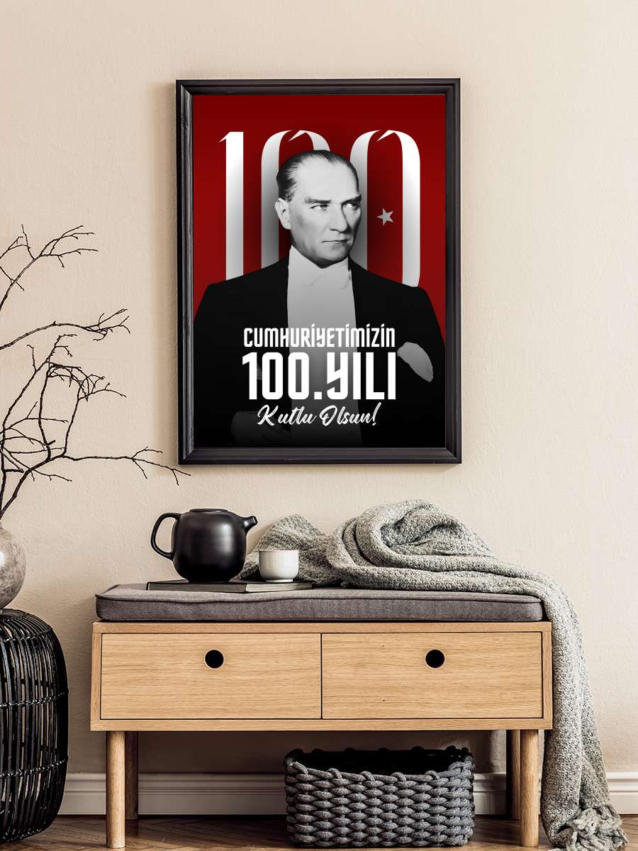 Atatürk Poster Tablo Siyah Çerçeveli Atatürk Duvar Tablo