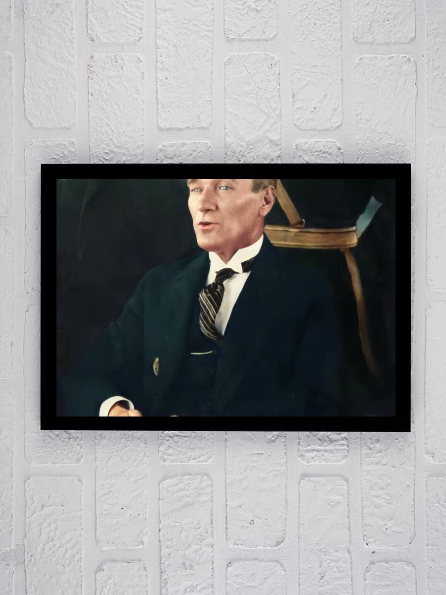 Atatürk Poster Tablo Siyah Çerçeveli Atatürk Duvar Tablo