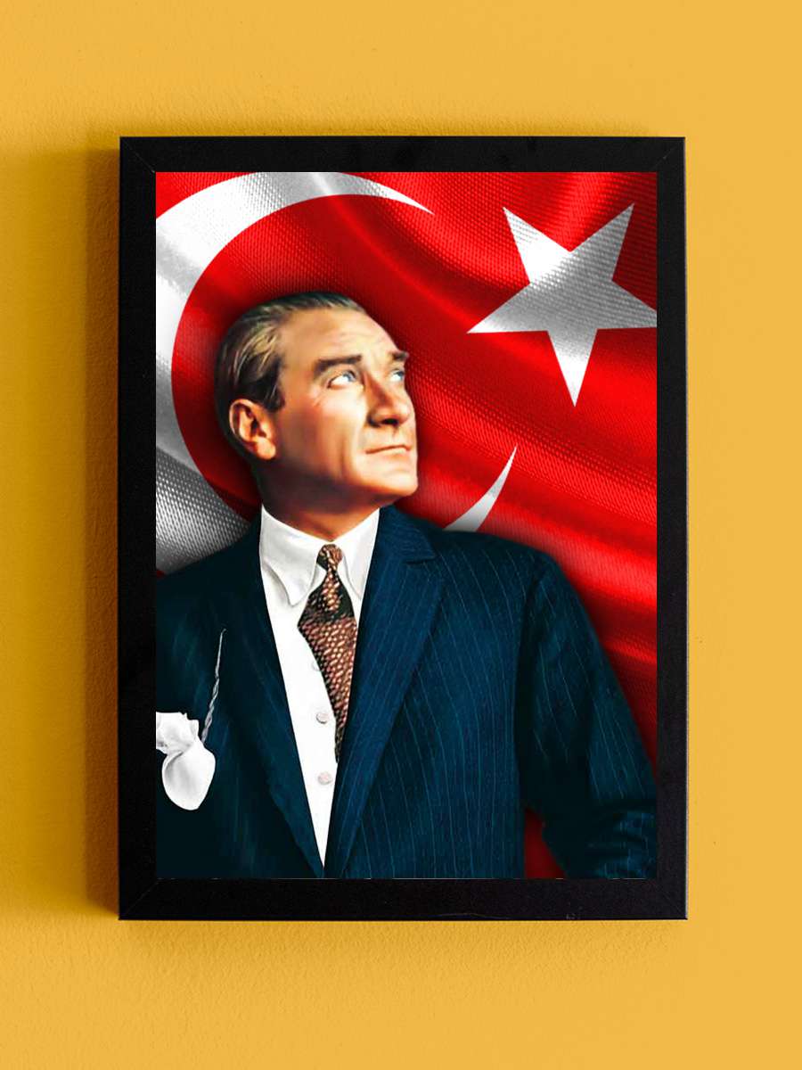 Atatürk Poster Tablo Siyah Çerçeveli Atatürk Duvar Tablo