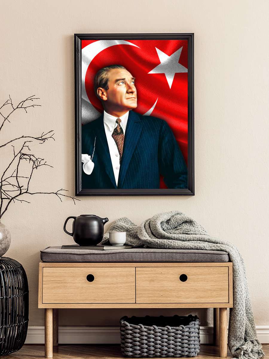 Atatürk Poster Tablo Siyah Çerçeveli Atatürk Duvar Tablo