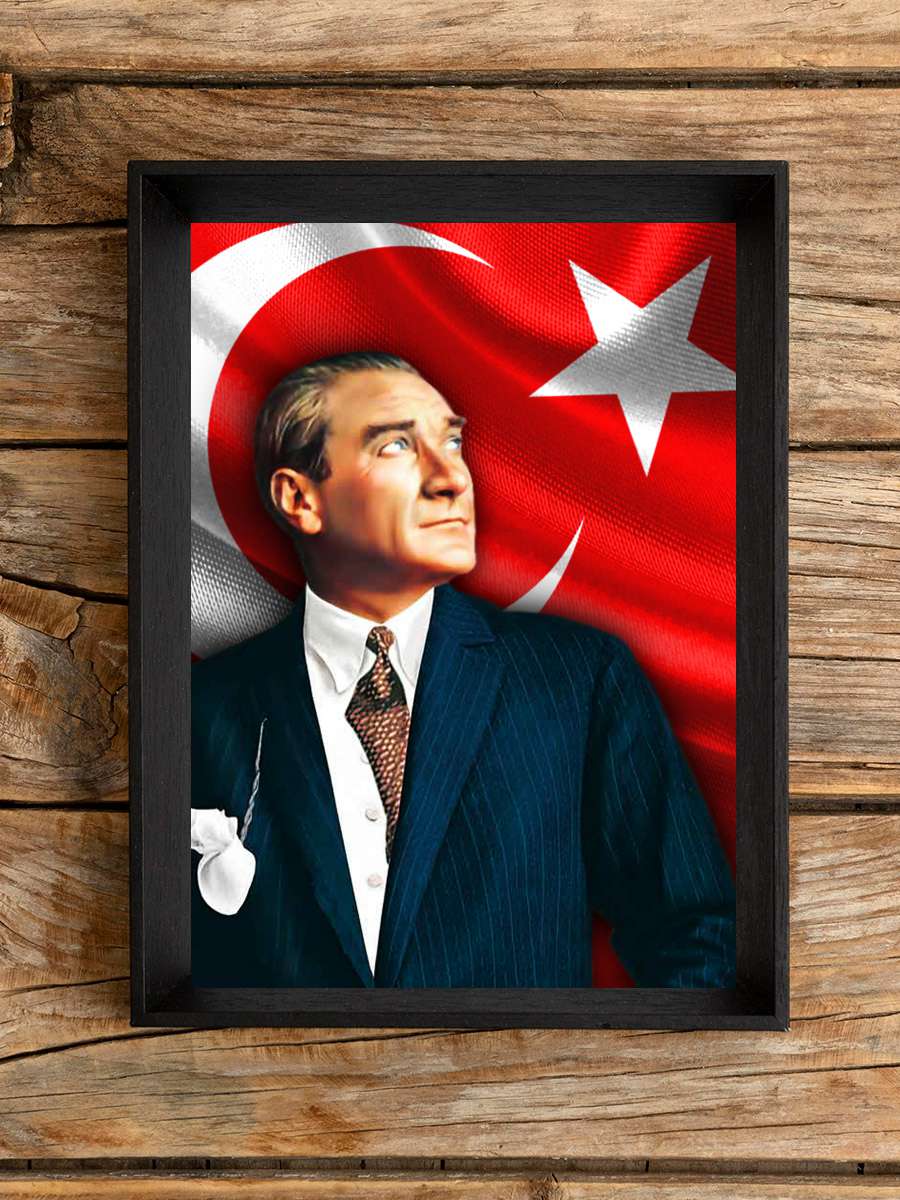 Atatürk Poster Tablo Siyah Çerçeveli Atatürk Duvar Tablo