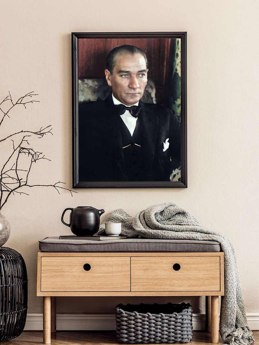 Atatürk Poster Tablo Siyah Çerçeveli Atatürk Duvar Tablo